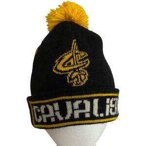 NBA Cleveland Cavaliers Knit Hat Black Yellow Boys Youth OS Pom Cuffed Adidas